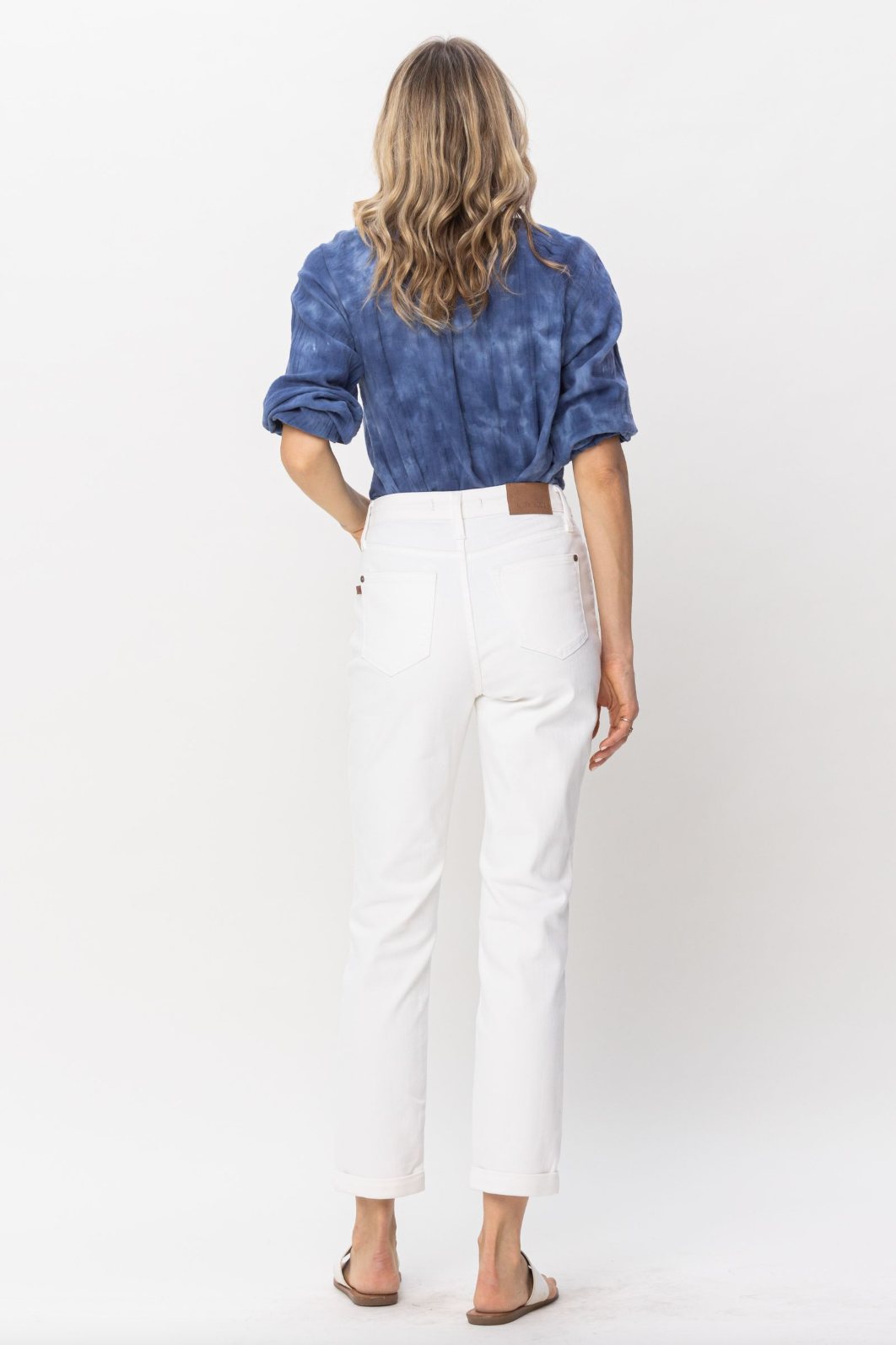 Judy Blue Double Cuff White Boyfriend Jeans