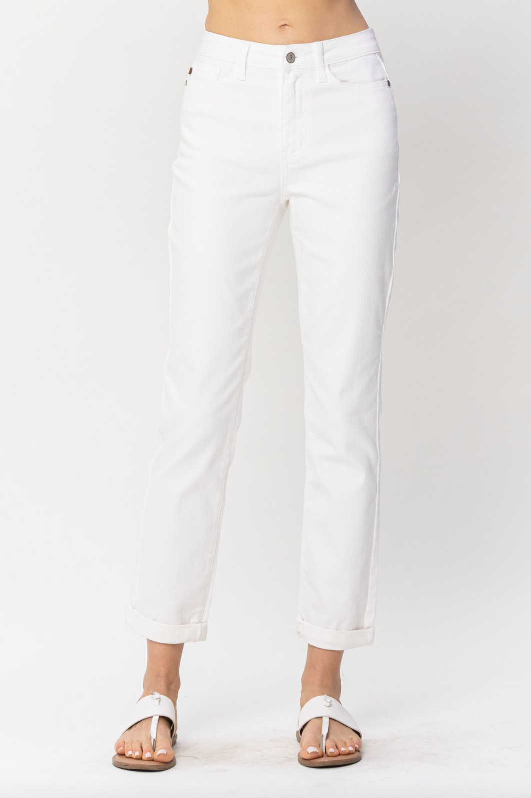 Judy Blue Double Cuff White Boyfriend Jeans