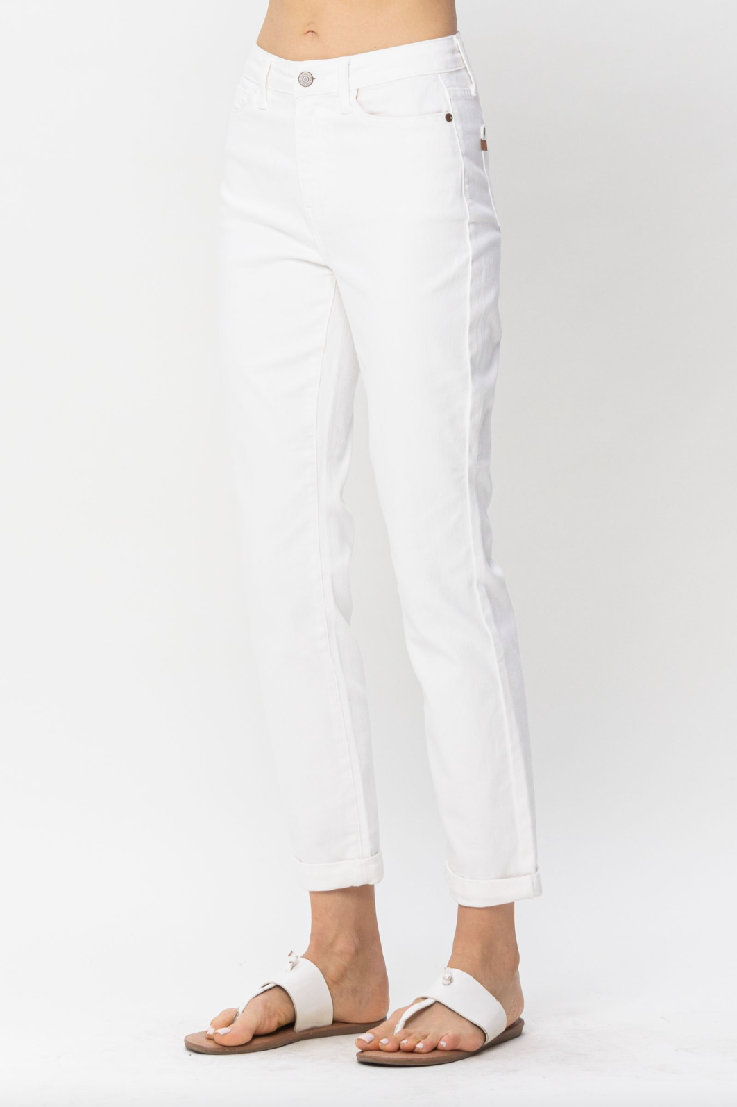 Judy Blue Double Cuff White Boyfriend Jeans