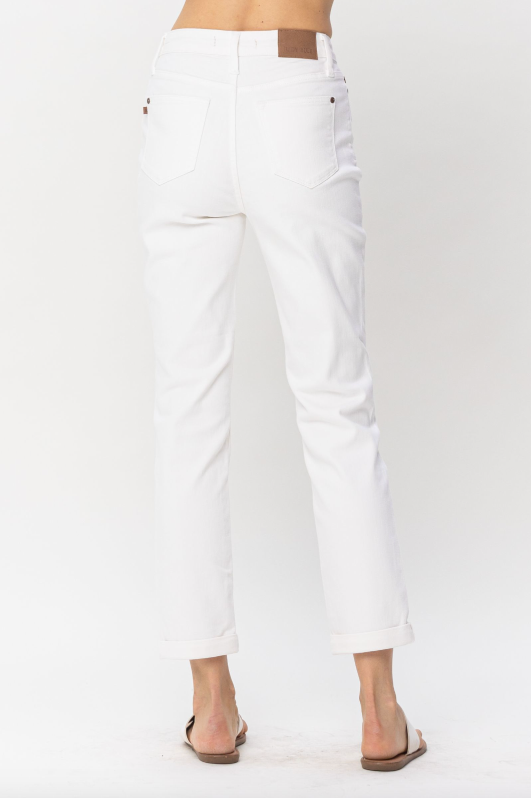Judy Blue Double Cuff White Boyfriend Jeans