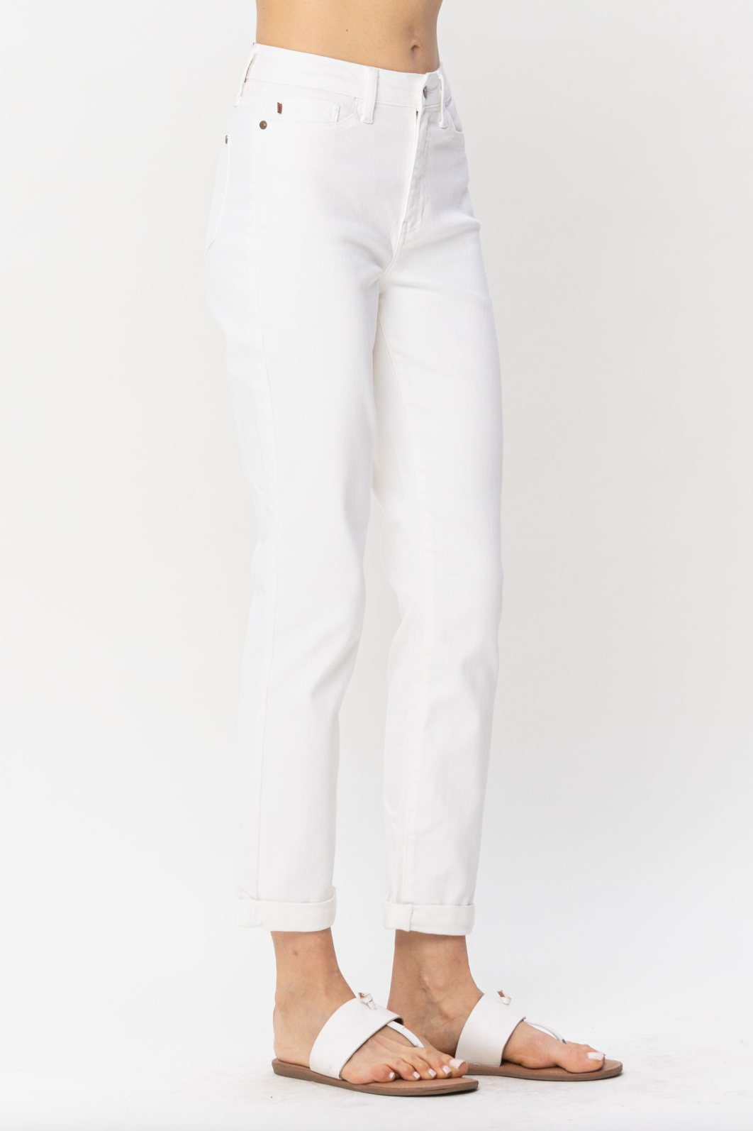 Judy Blue Double Cuff White Boyfriend Jeans