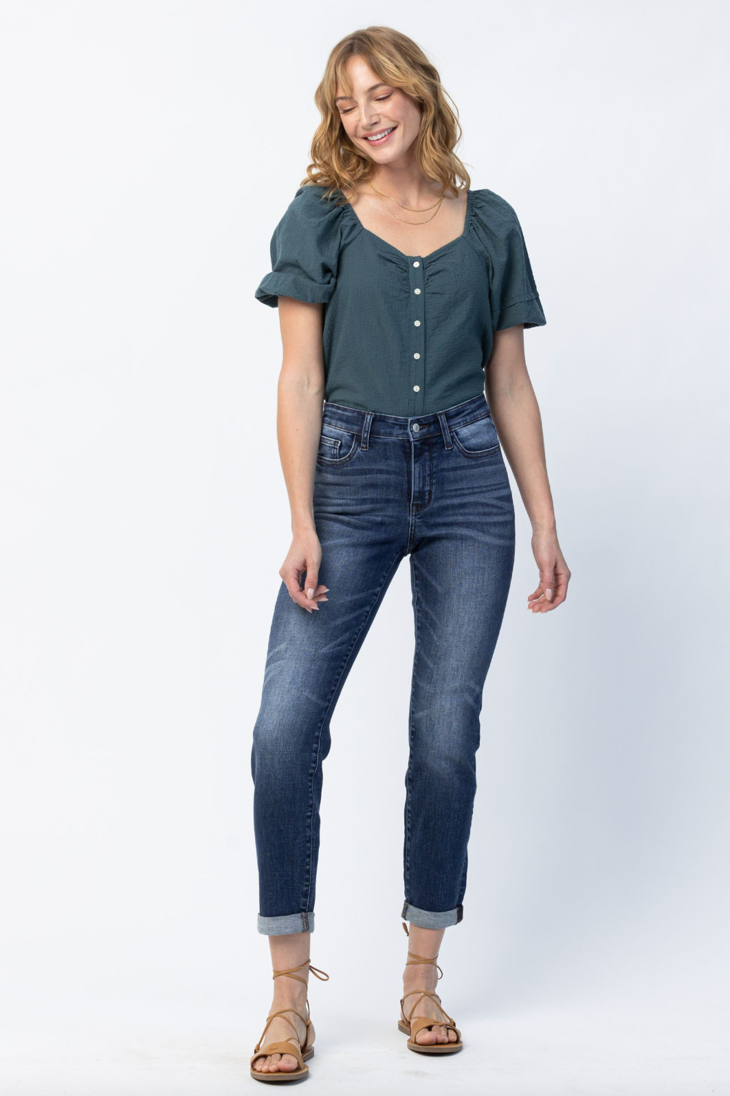 Judy Blue Cuffed Non-Distressed Girlfriend Jeans
