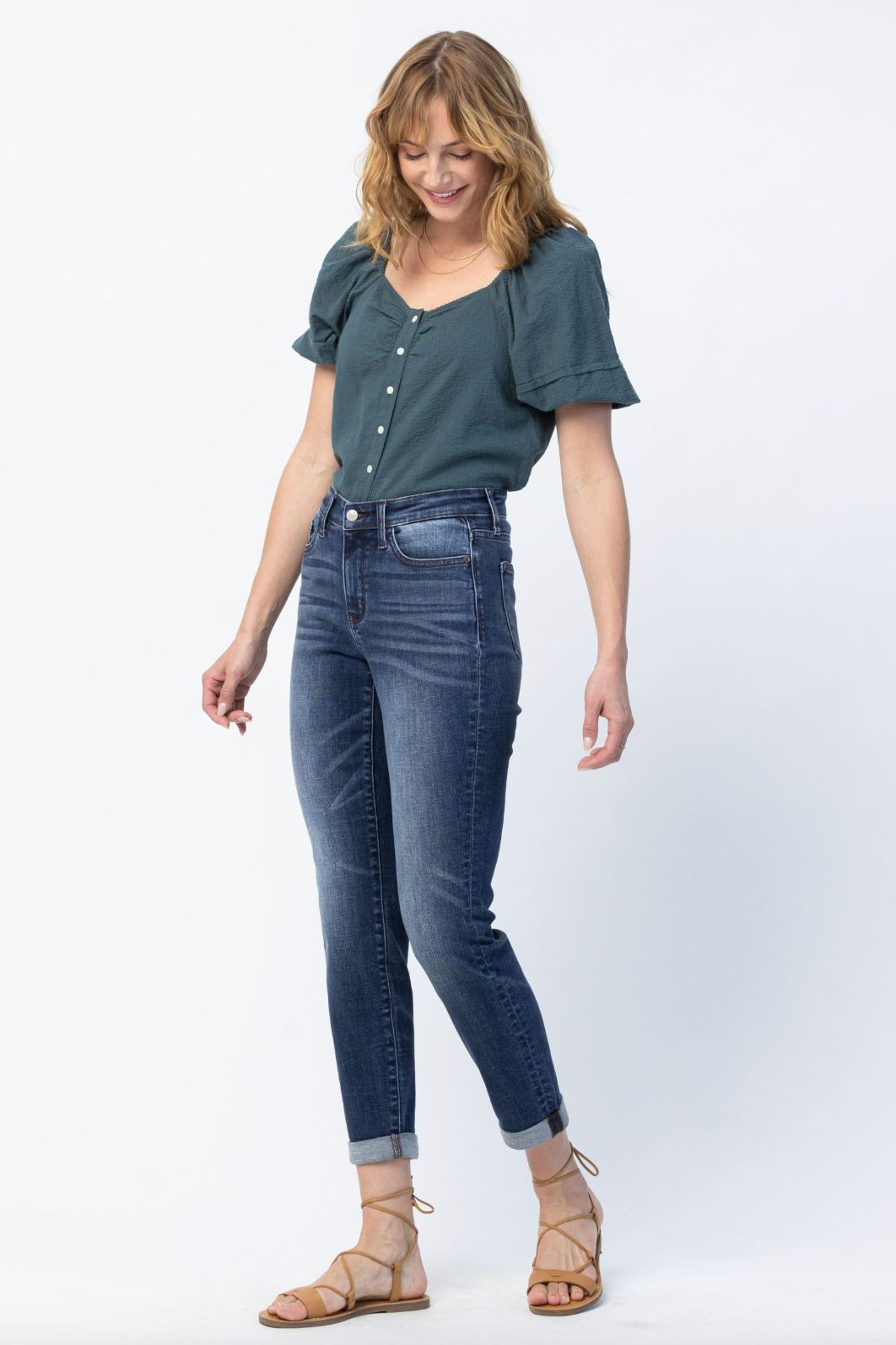 Judy Blue Cuffed Non-Distressed Girlfriend Jeans
