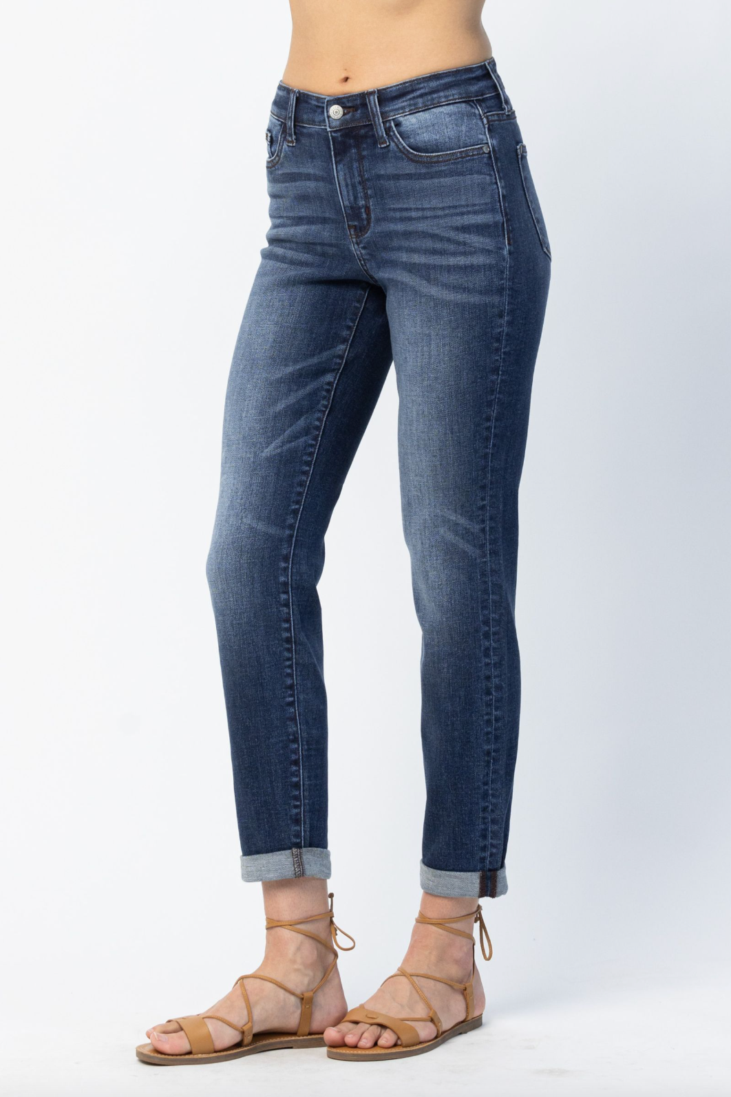 Judy Blue Cuffed Non-Distressed Girlfriend Jeans