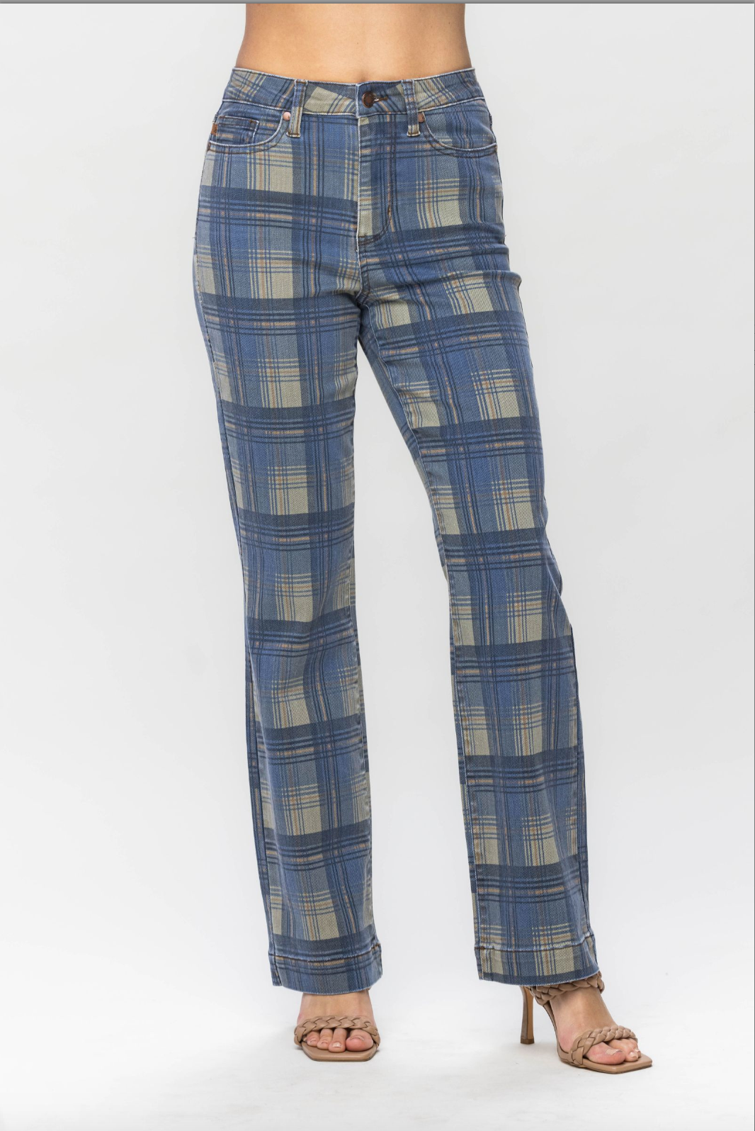 Judy Blue Vintage Plaid Straight Leg Jeans