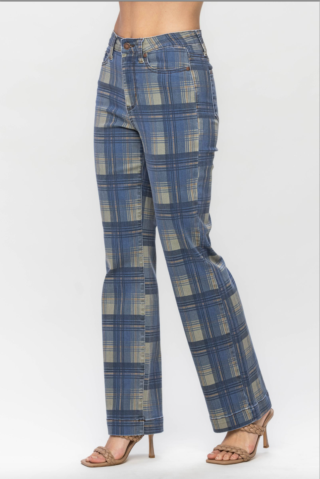 Judy Blue Vintage Plaid Straight Leg Jeans