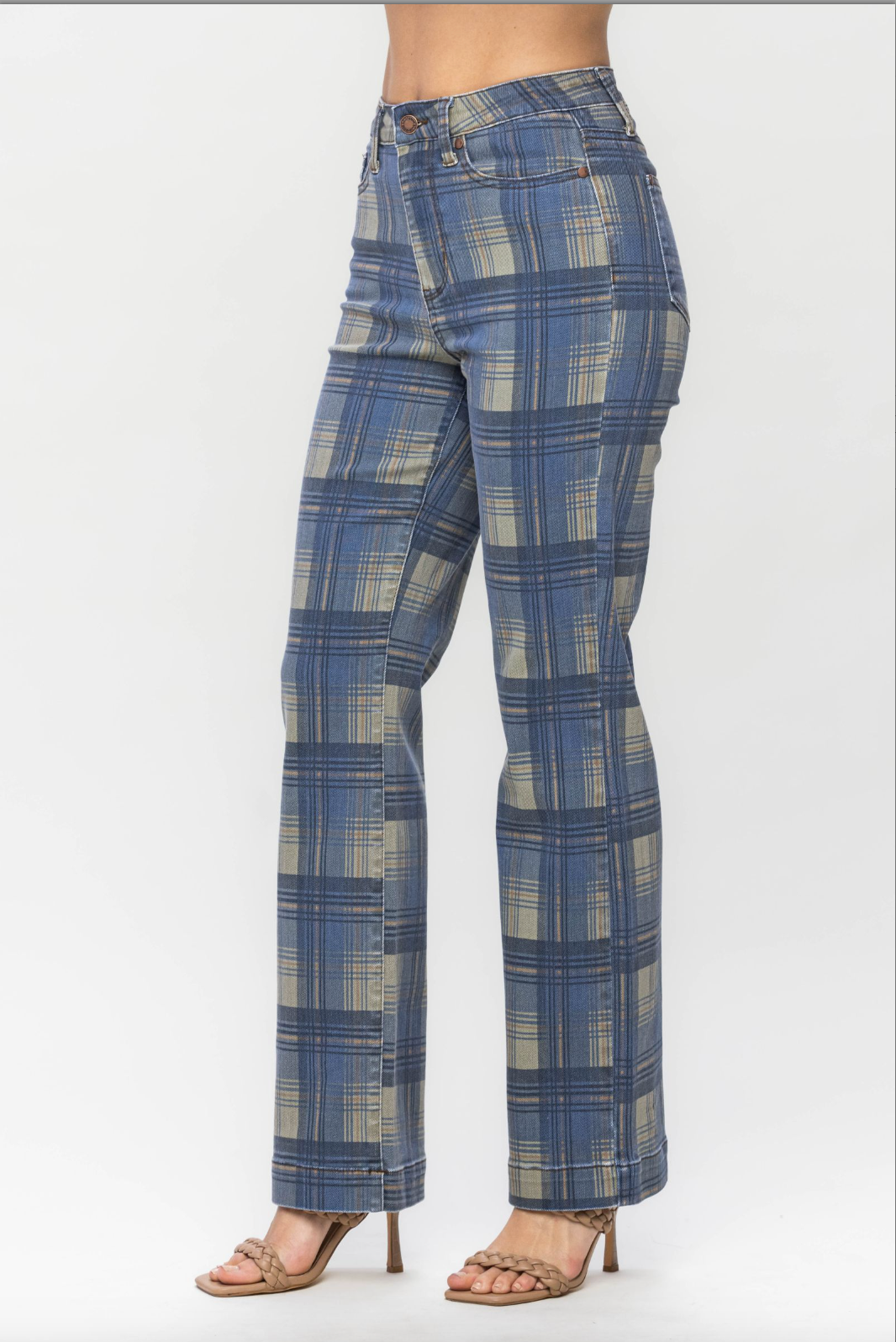 Judy Blue Vintage Plaid Straight Leg Jeans