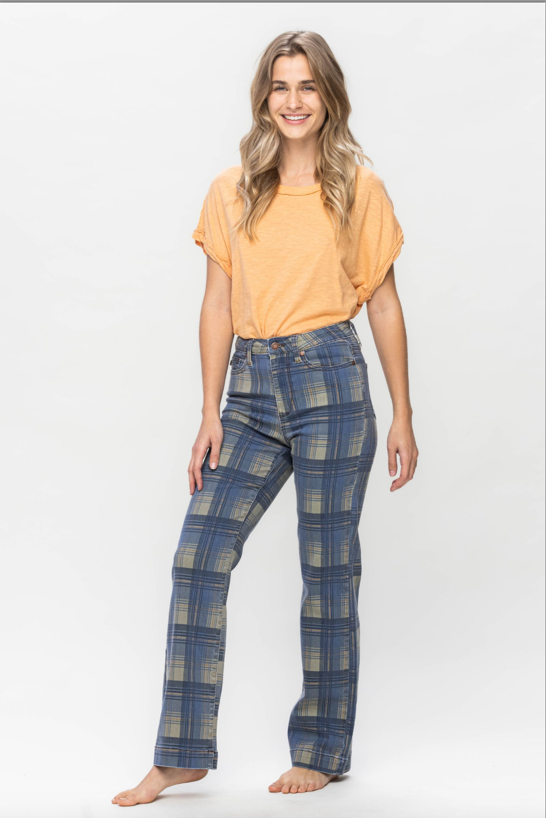 Judy Blue Vintage Plaid Straight Leg Jeans