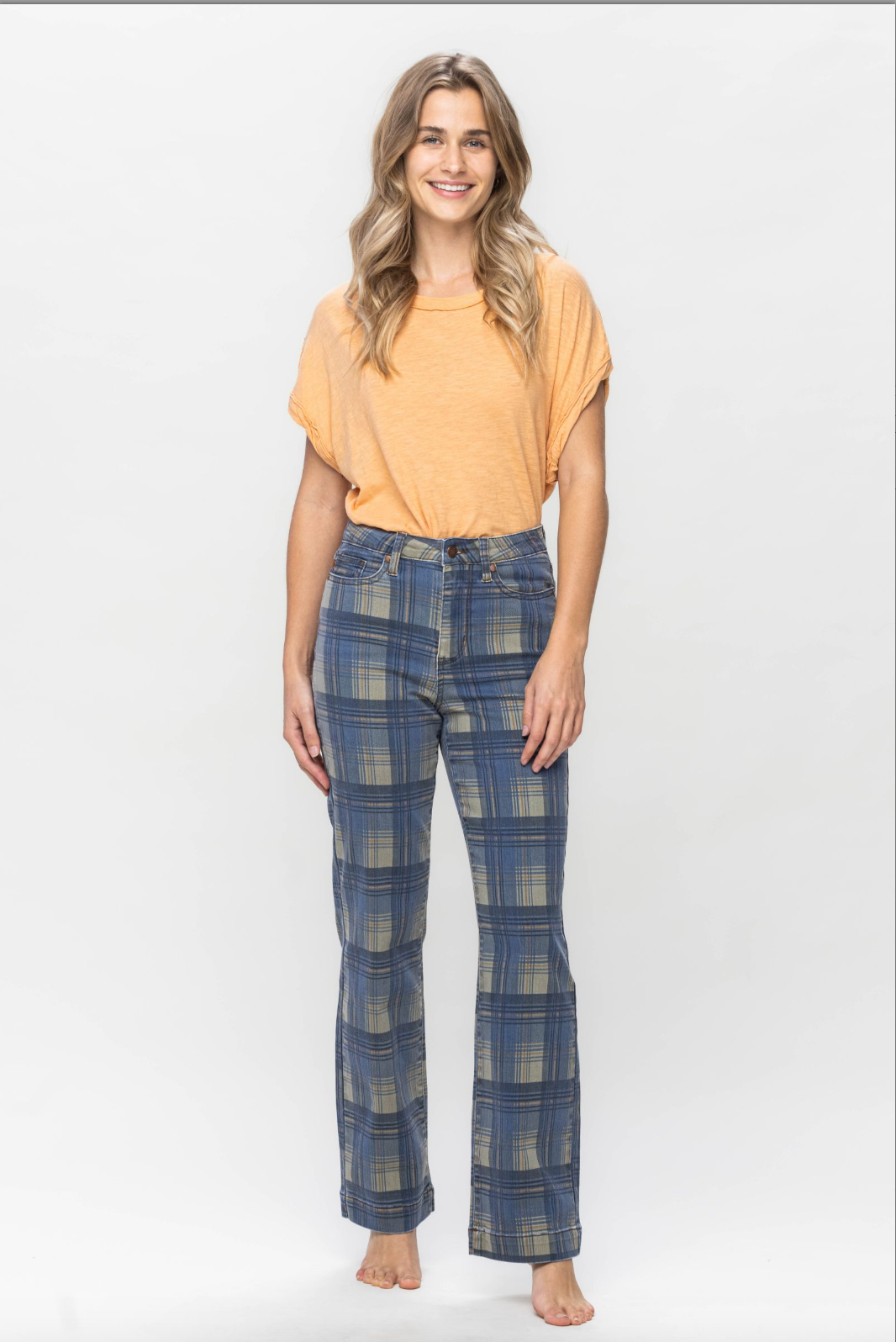Judy Blue Vintage Plaid Straight Leg Jeans