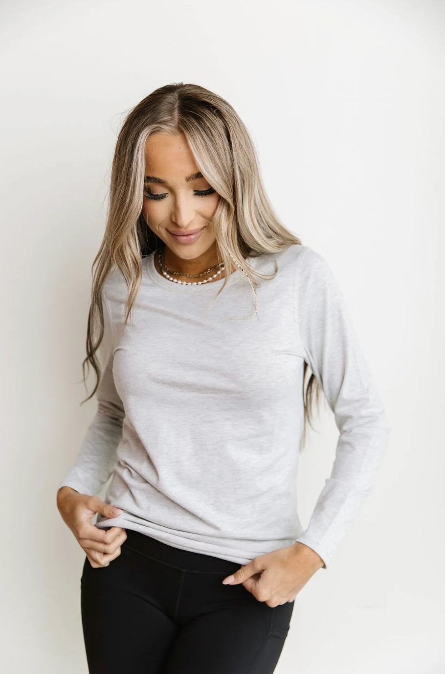 Ampersand Avenue Long Sleeve Crew Neck Lulu Tee - Heather Grey