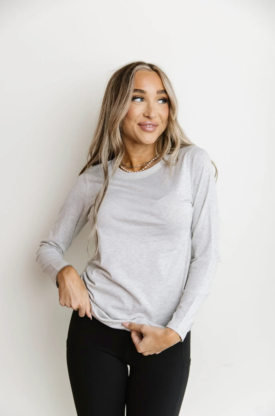 Ampersand Avenue Long Sleeve Crew Neck Lulu Tee - Heather Grey