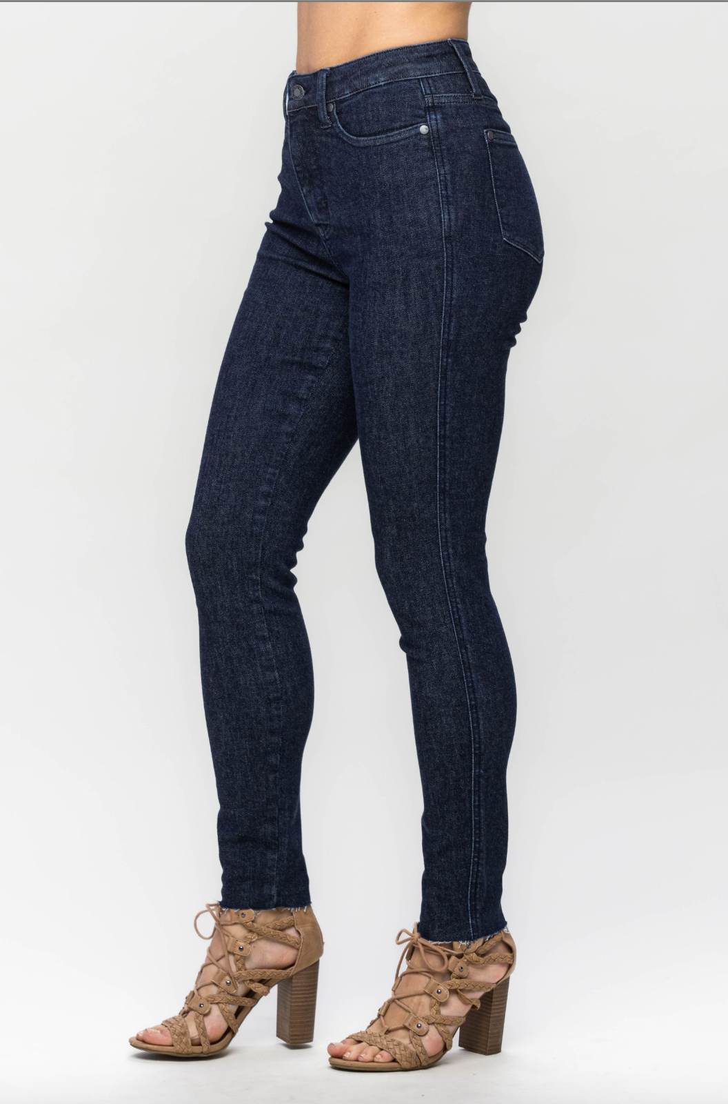 Judy Blue Super Dark Raw Hem Skinny Jeans