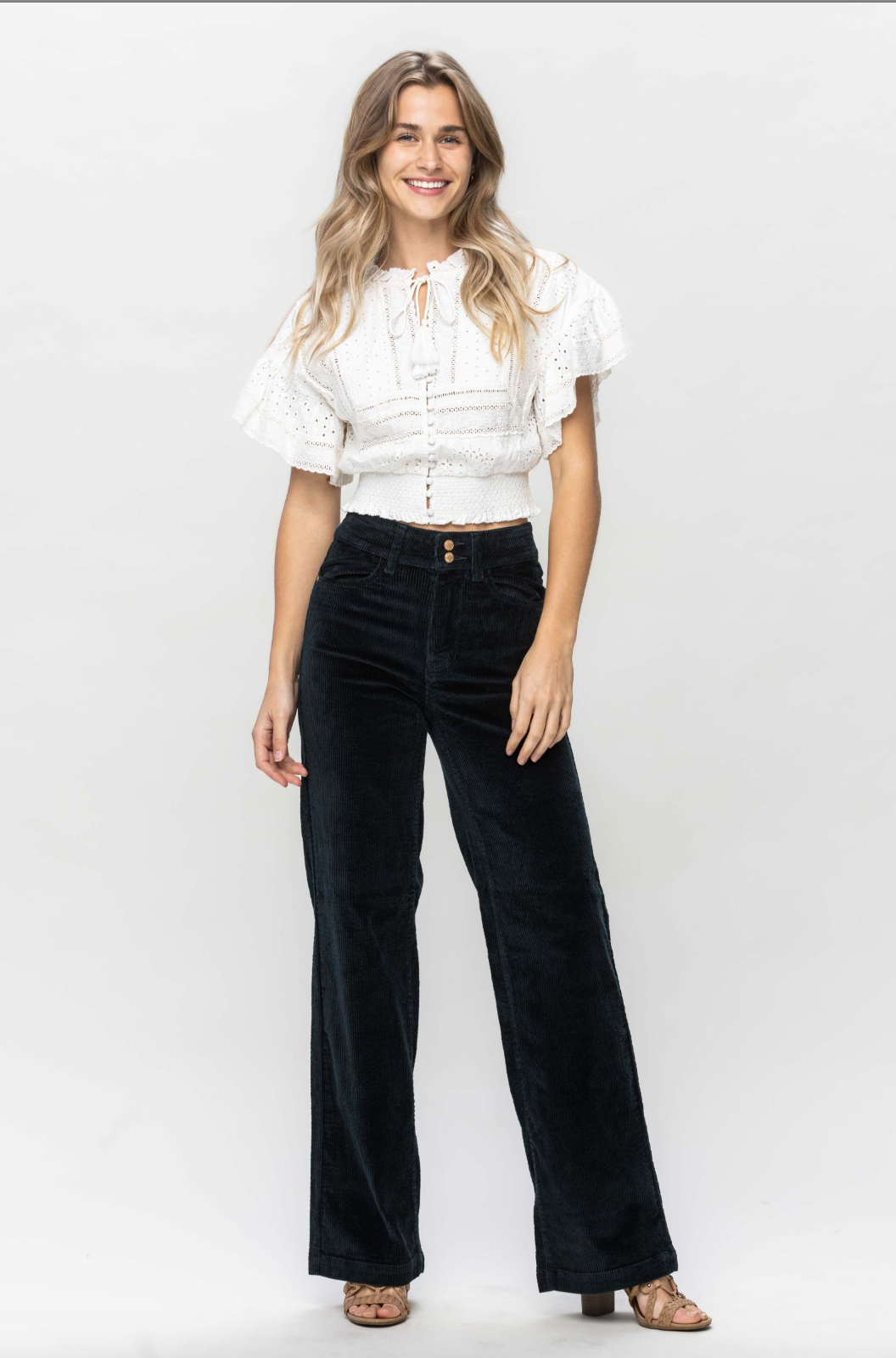 Judy Blue Wide Leg Corduroy Trouser - Emerald
