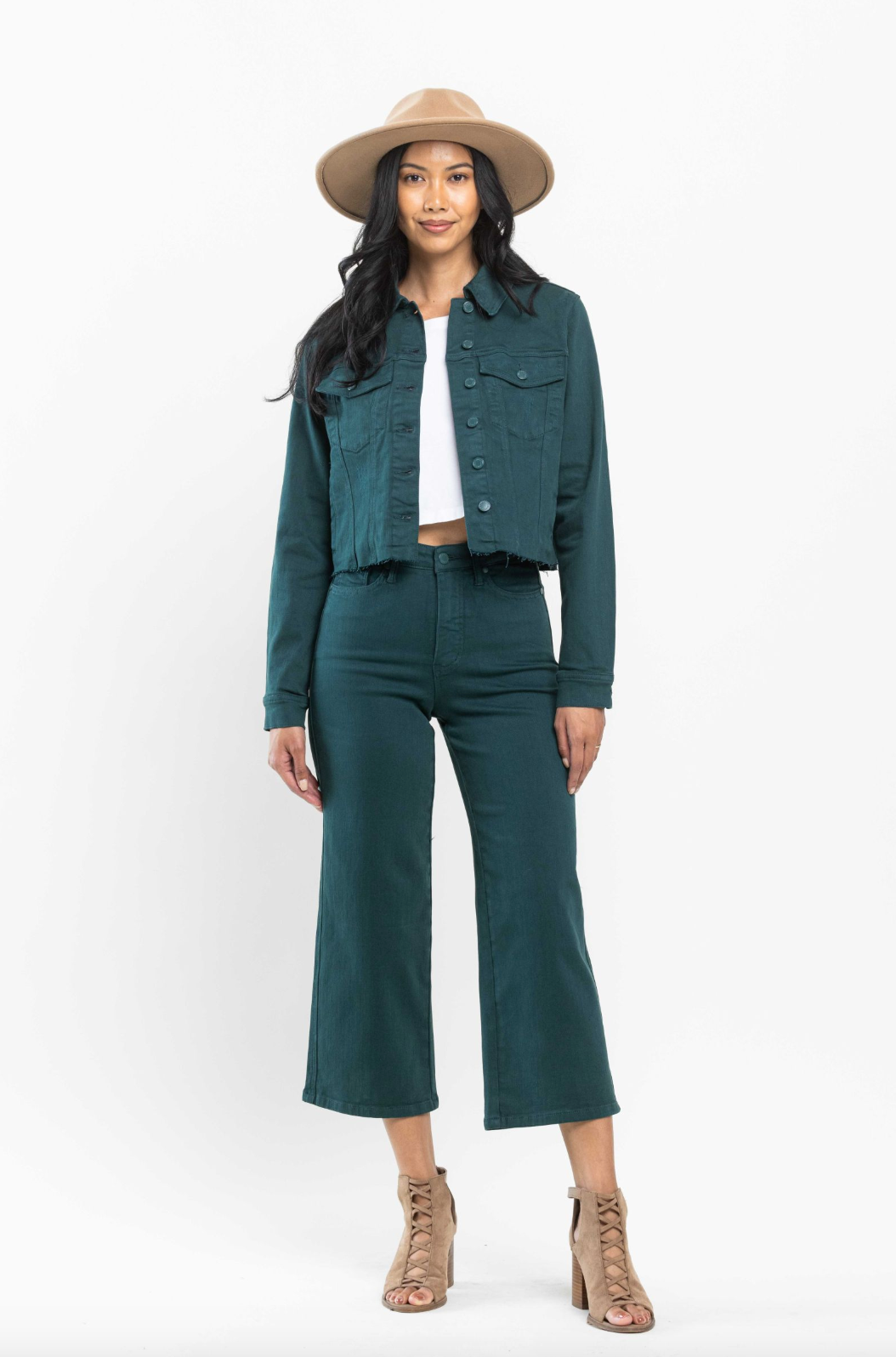 Judy Blue Tummy Control Wide Leg Crop - Teal