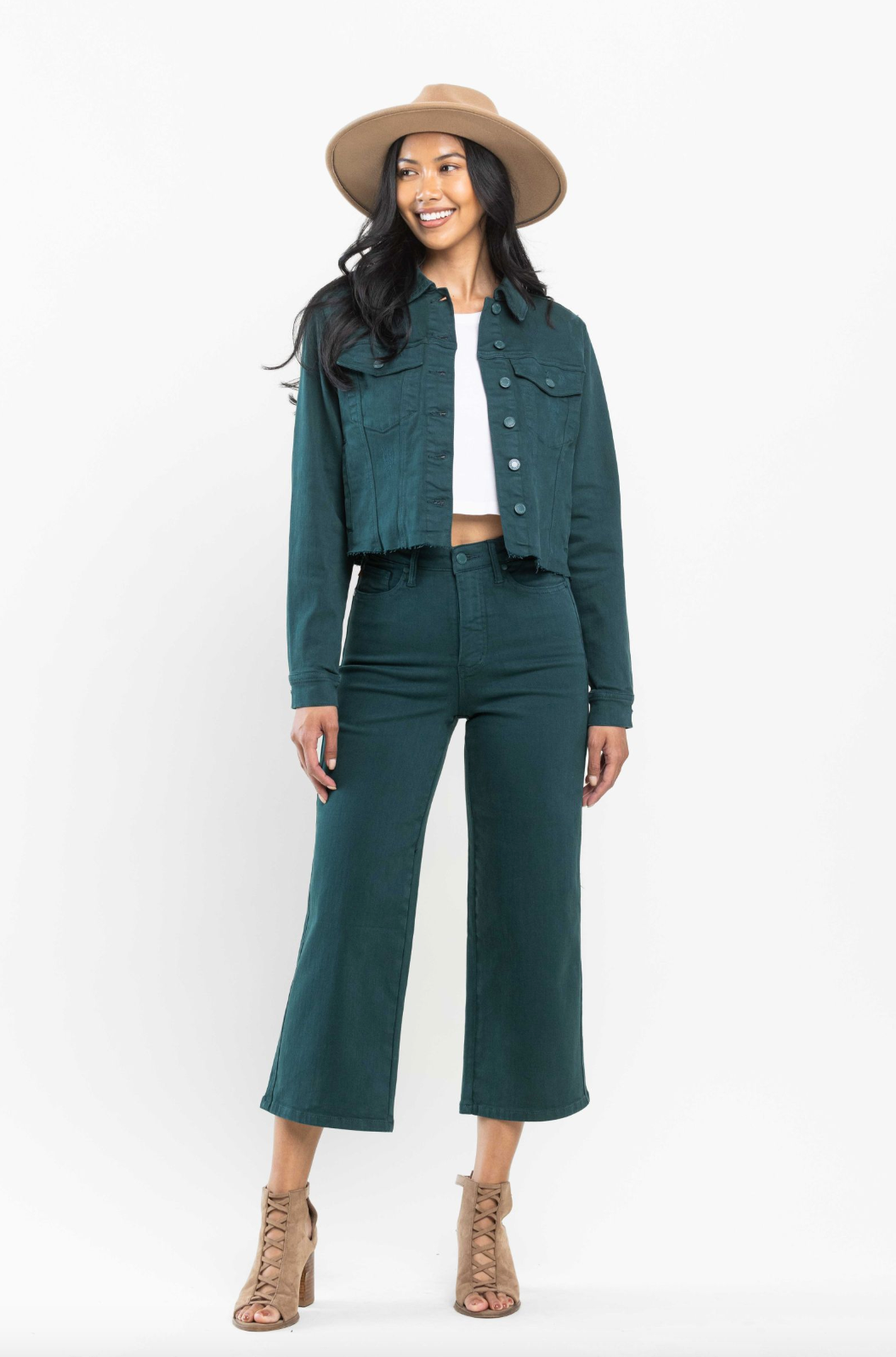 Judy Blue Tummy Control Wide Leg Crop - Teal