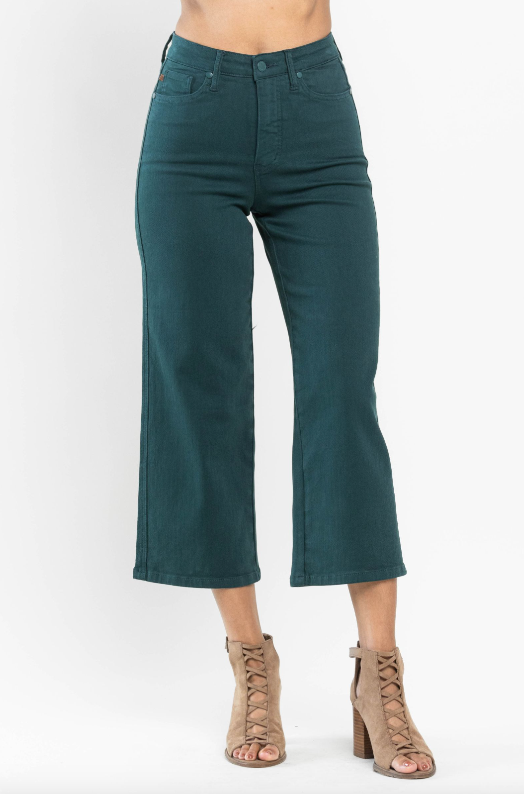 Judy Blue Tummy Control Wide Leg Crop - Teal