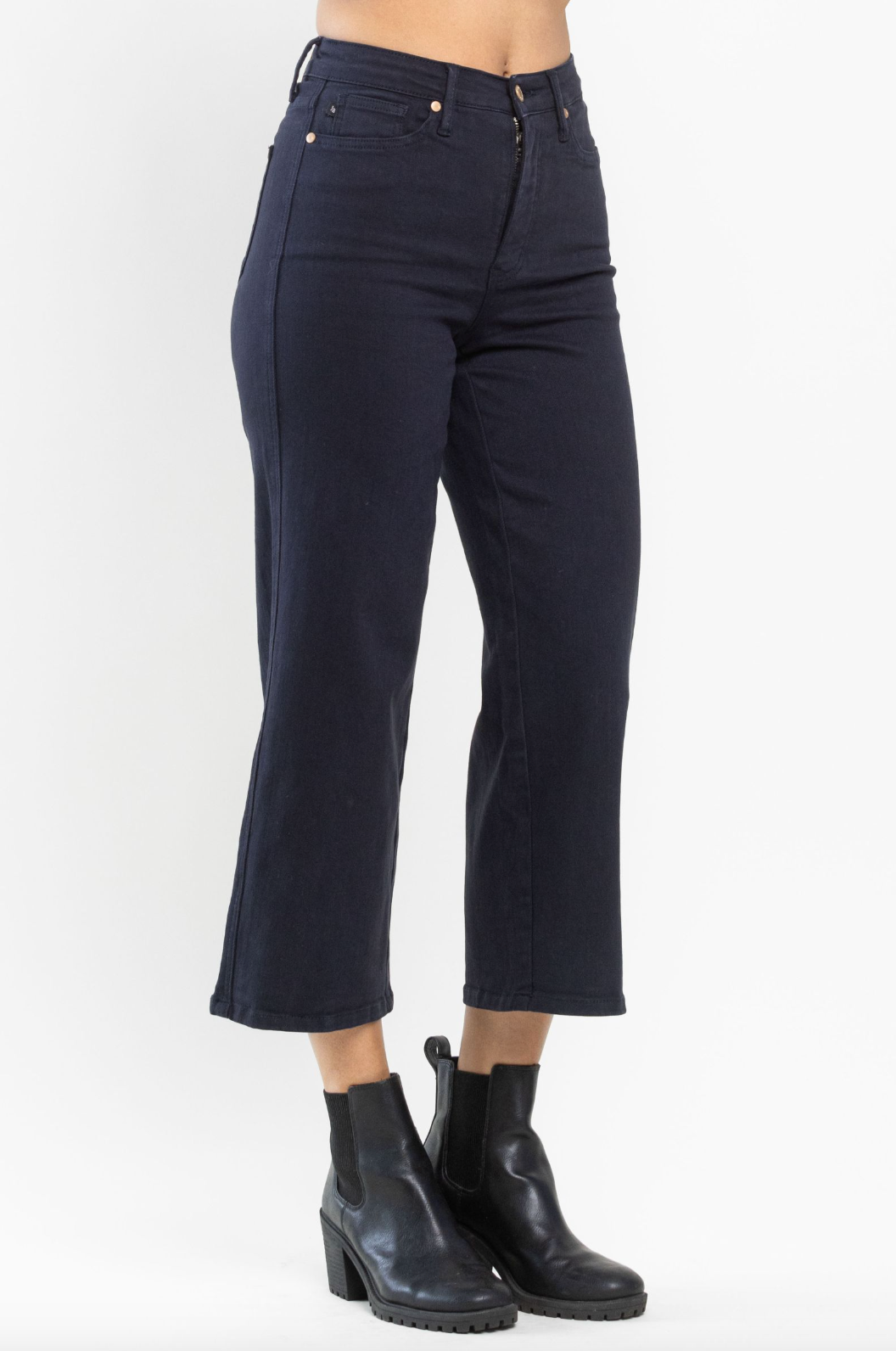 Judy Blue Tummy Control Wide Leg Crop - Navy