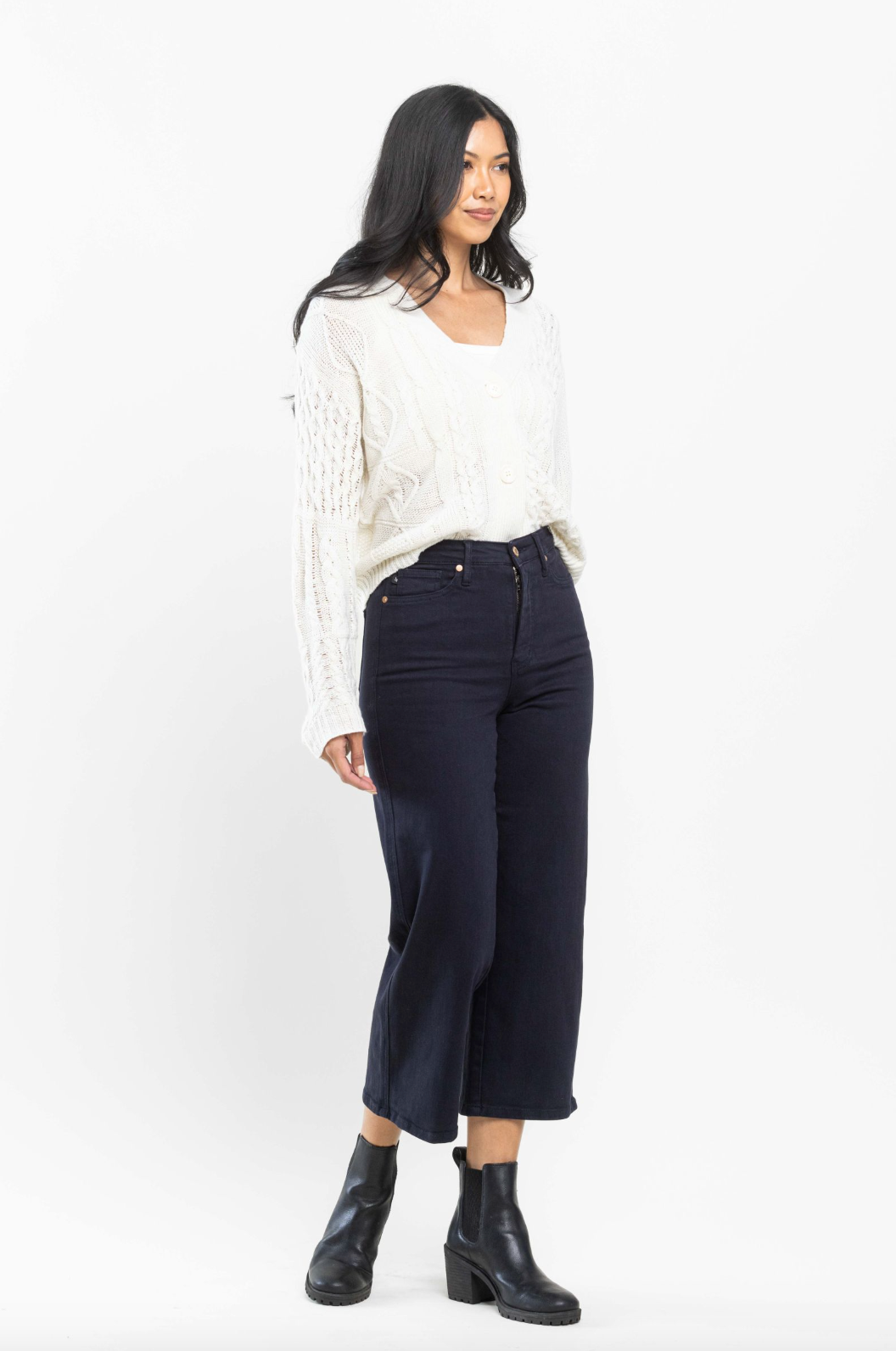Judy Blue Tummy Control Wide Leg Crop - Navy