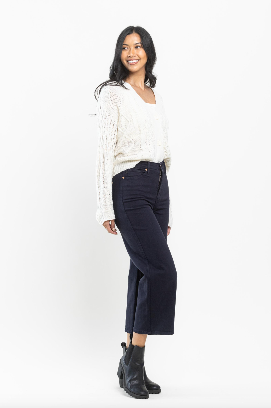 Judy Blue Tummy Control Wide Leg Crop - Navy