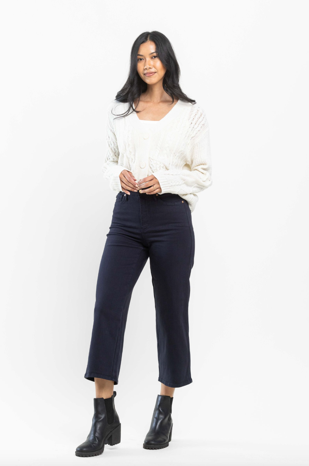 Judy Blue Tummy Control Wide Leg Crop - Navy