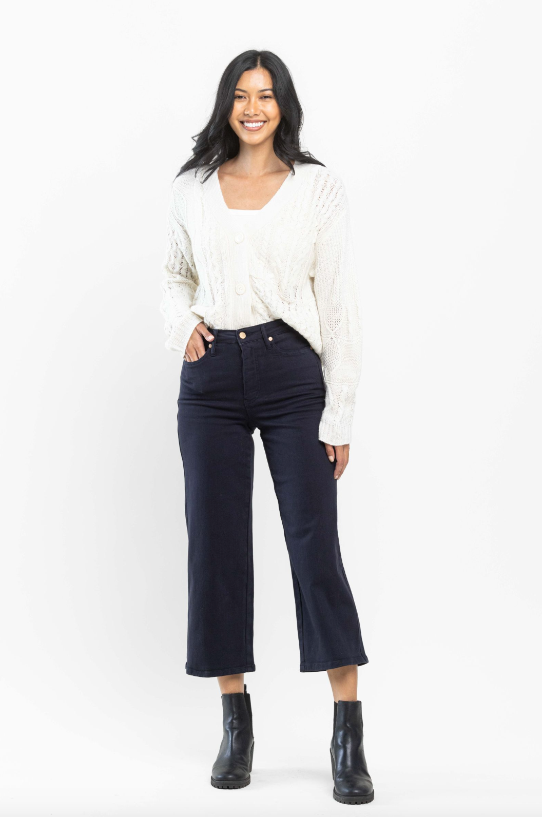 Judy Blue Tummy Control Wide Leg Crop - Navy