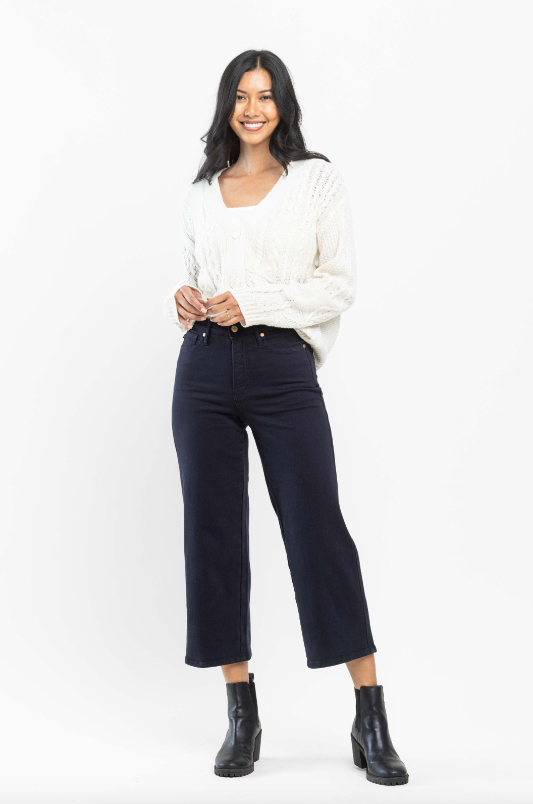 Judy Blue Tummy Control Wide Leg Crop - Navy