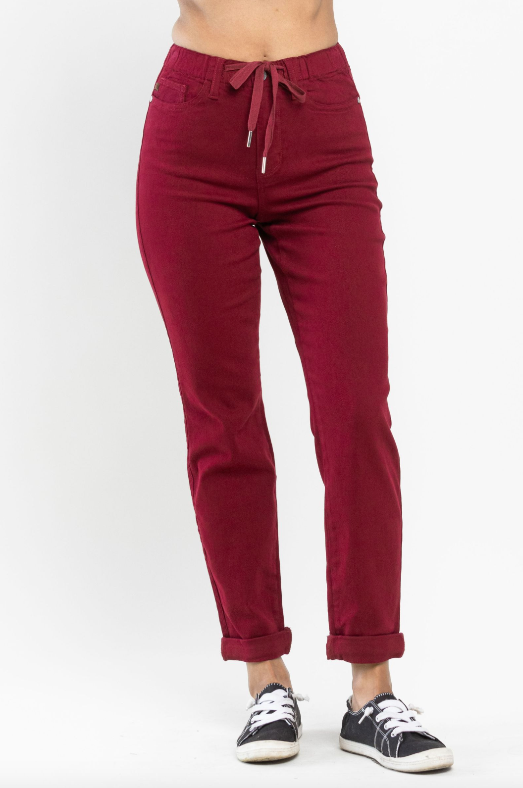 Judy Blue Pull-On Double Cuff Joggers - Scarlet