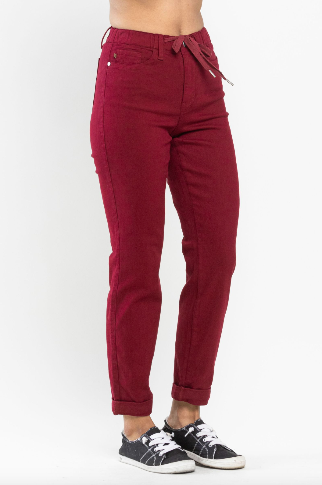 Judy Blue Pull-On Double Cuff Joggers - Scarlet
