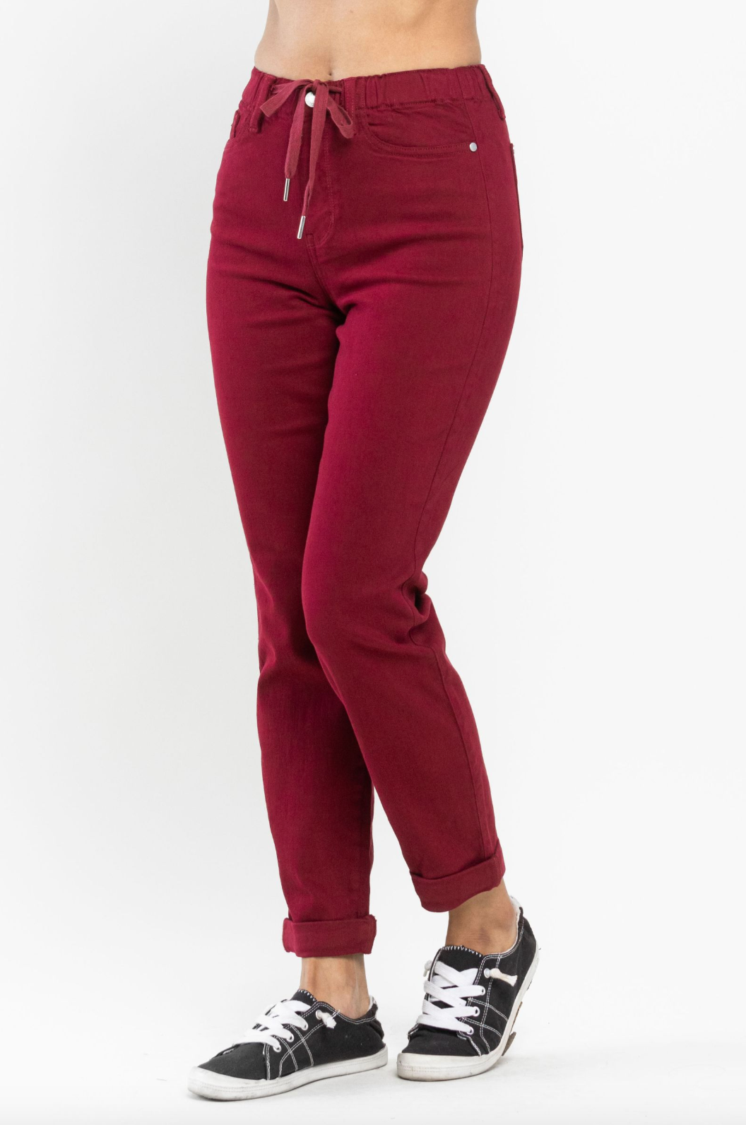 Judy Blue Pull-On Double Cuff Joggers - Scarlet