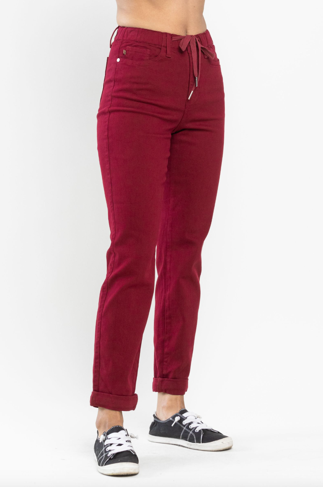 Judy Blue Pull-On Double Cuff Joggers - Scarlet