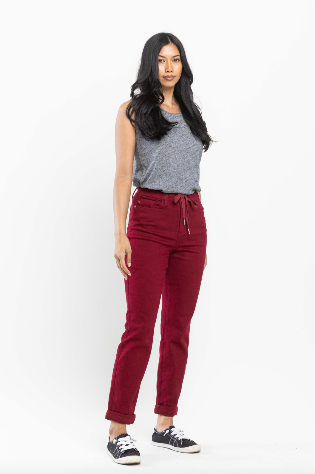 Judy Blue Pull-On Double Cuff Joggers - Scarlet