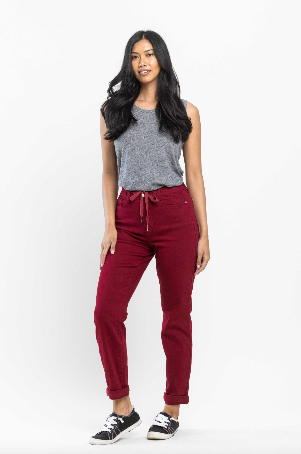 Judy Blue Pull-On Double Cuff Joggers - Scarlet