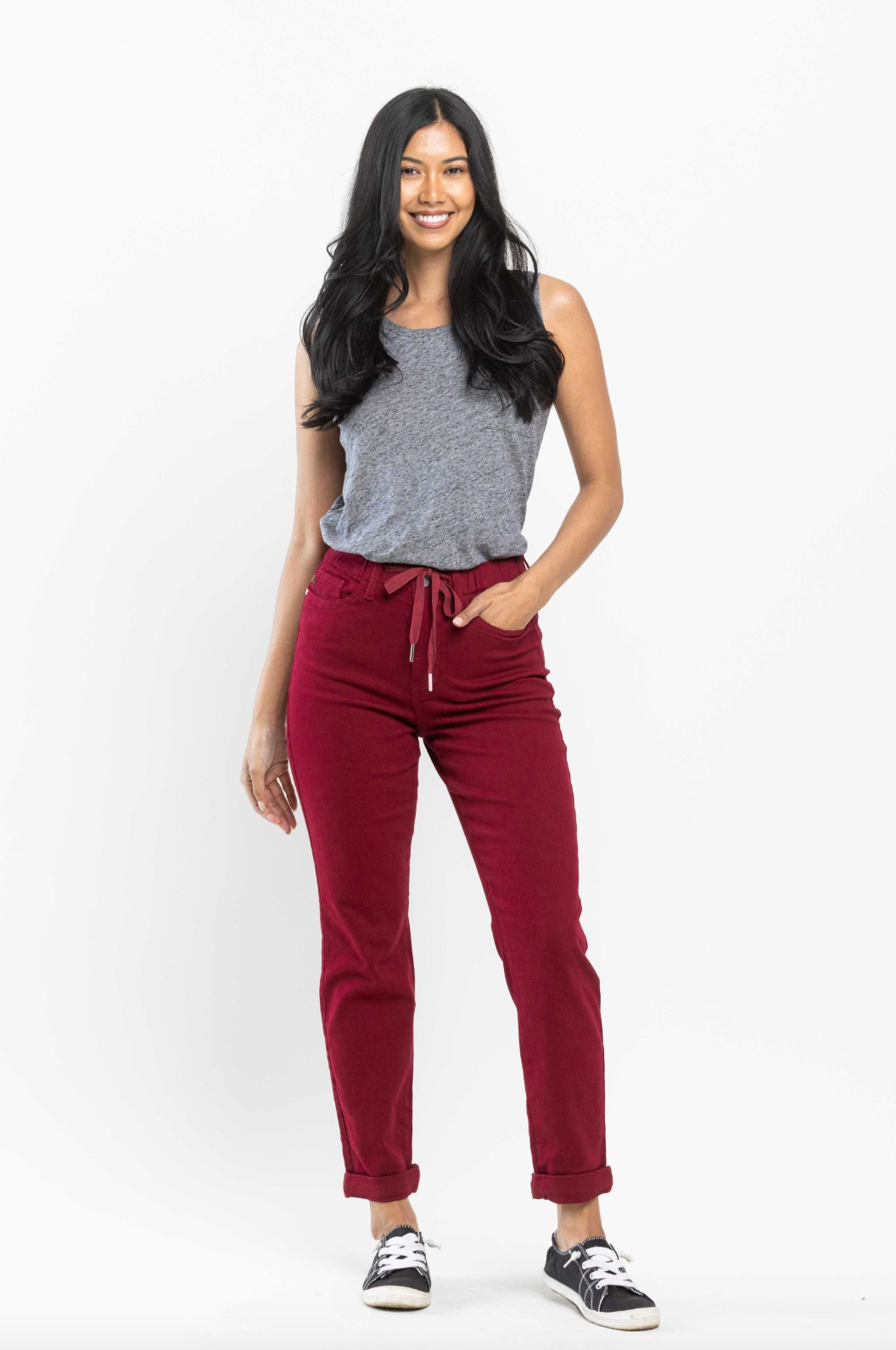 Judy Blue Pull-On Double Cuff Joggers - Scarlet