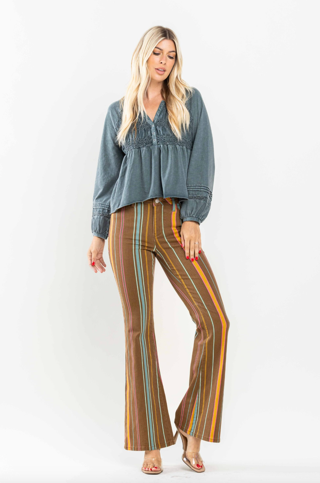 Judy Blue Striped Flare Jeans