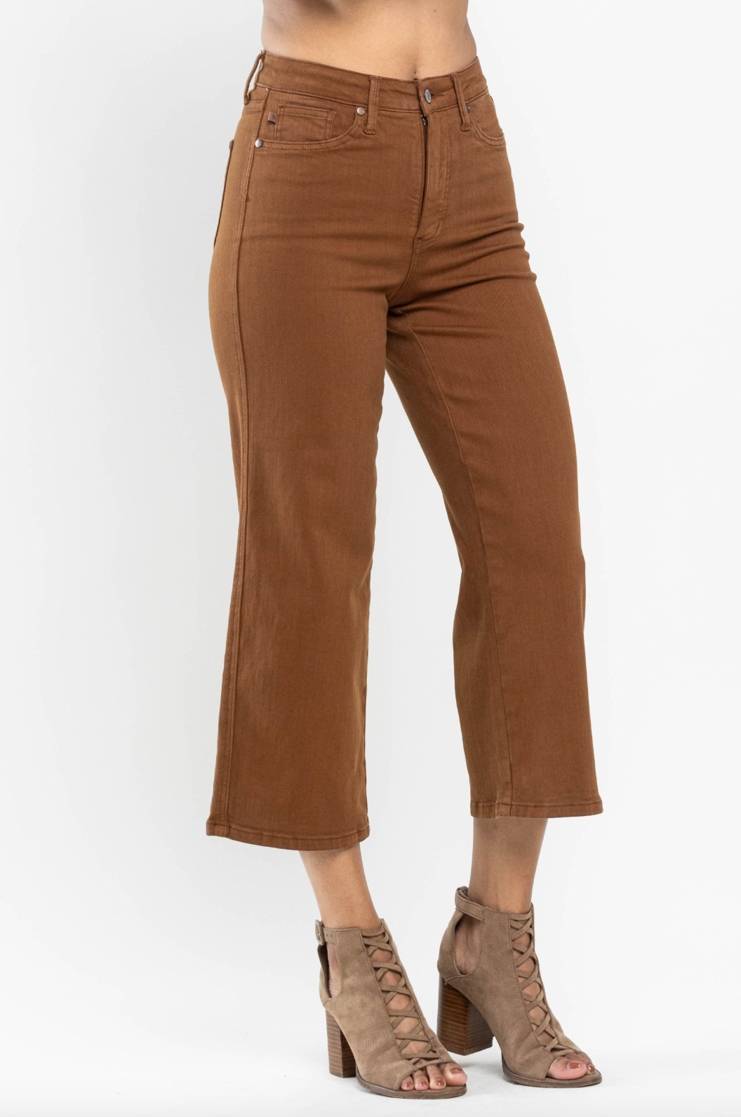 Judy Blue Tummy Control Wide Leg Crop - Camel