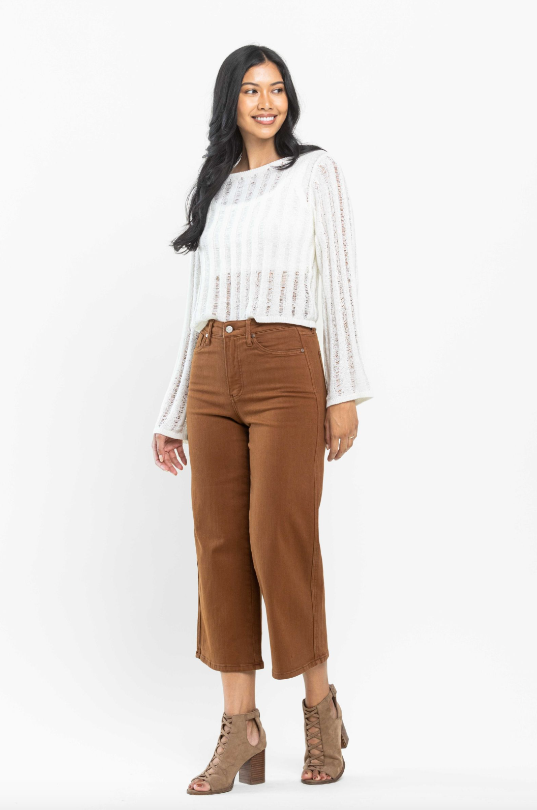 Judy Blue Tummy Control Wide Leg Crop - Camel
