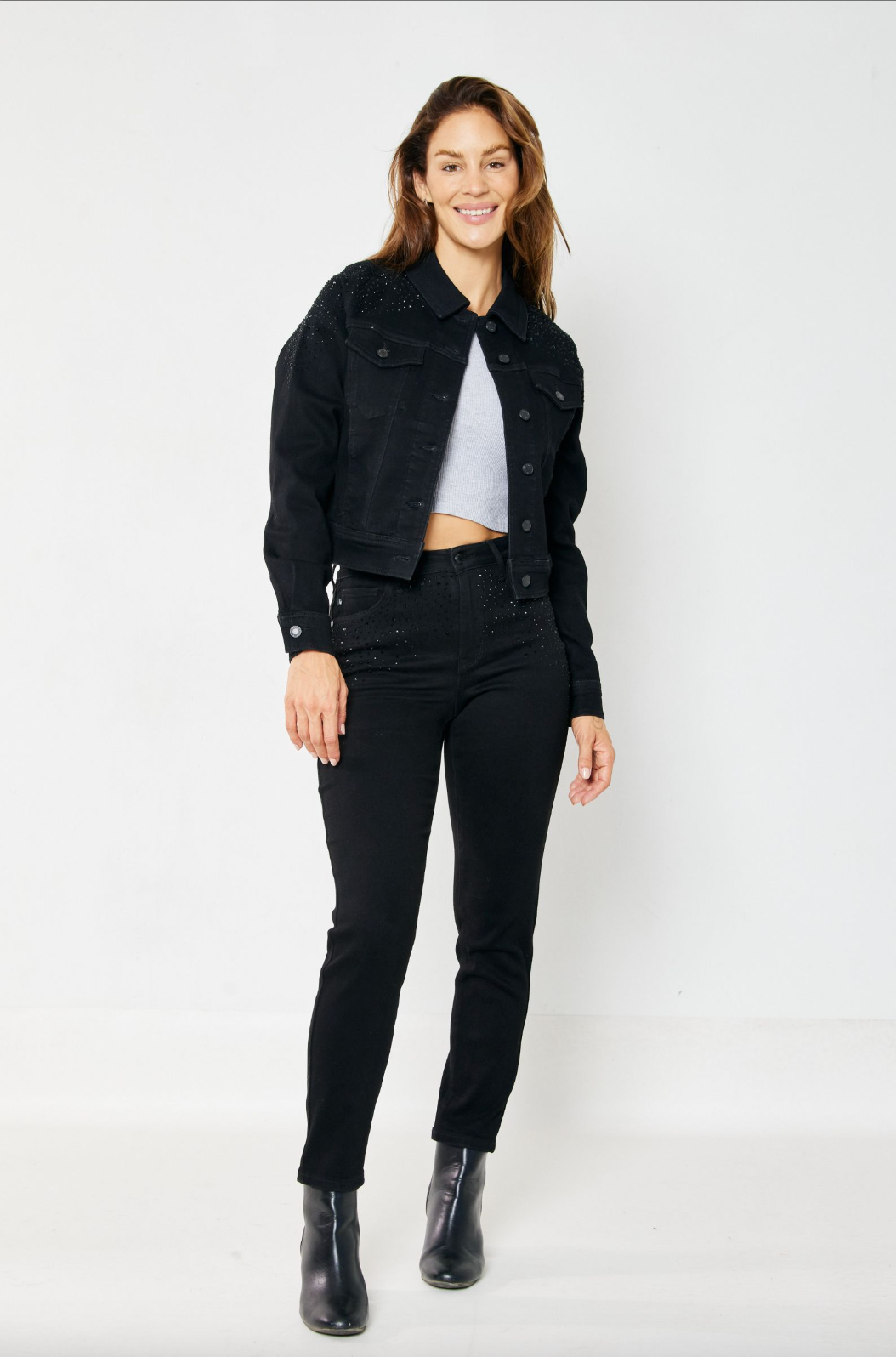 Judy Blue Black Rhinestone Girlfriend Jeans