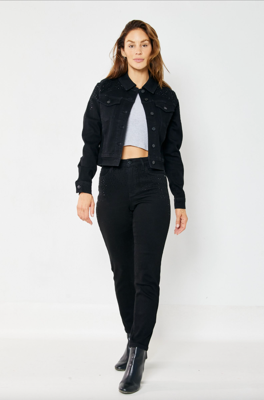 Judy Blue Black Rhinestone Girlfriend Jeans