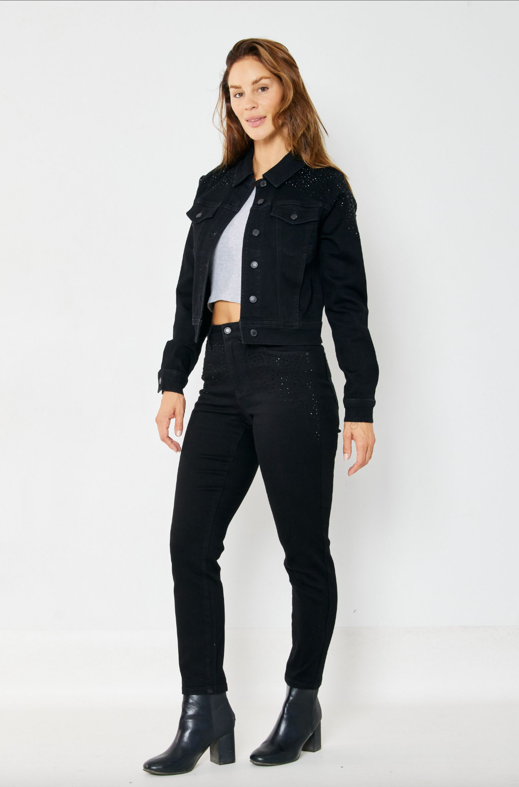 Judy Blue Black Rhinestone Girlfriend Jeans