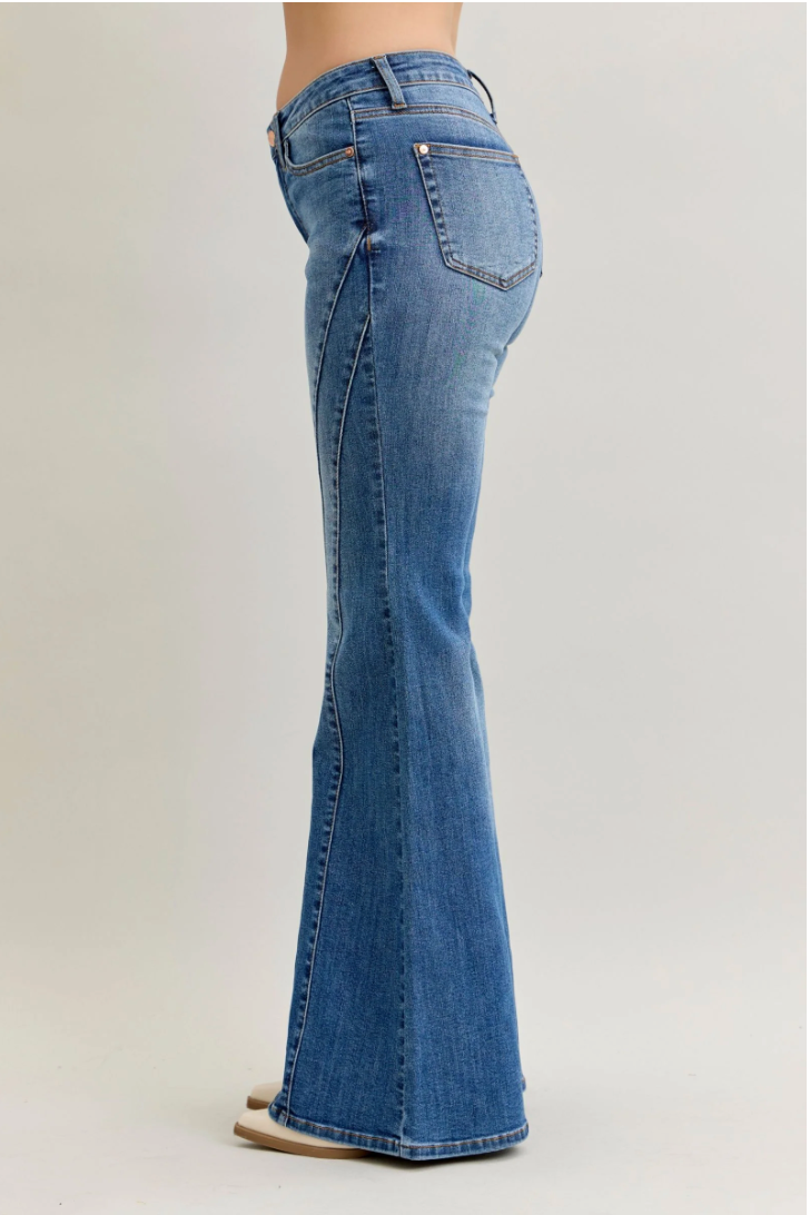 Judy Blue Mid Rise Double Angle Seam Flare Jeans