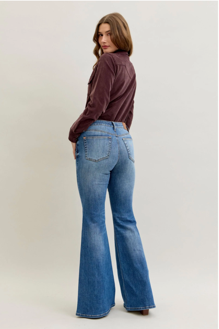 Judy Blue Mid Rise Double Angle Seam Flare Jeans