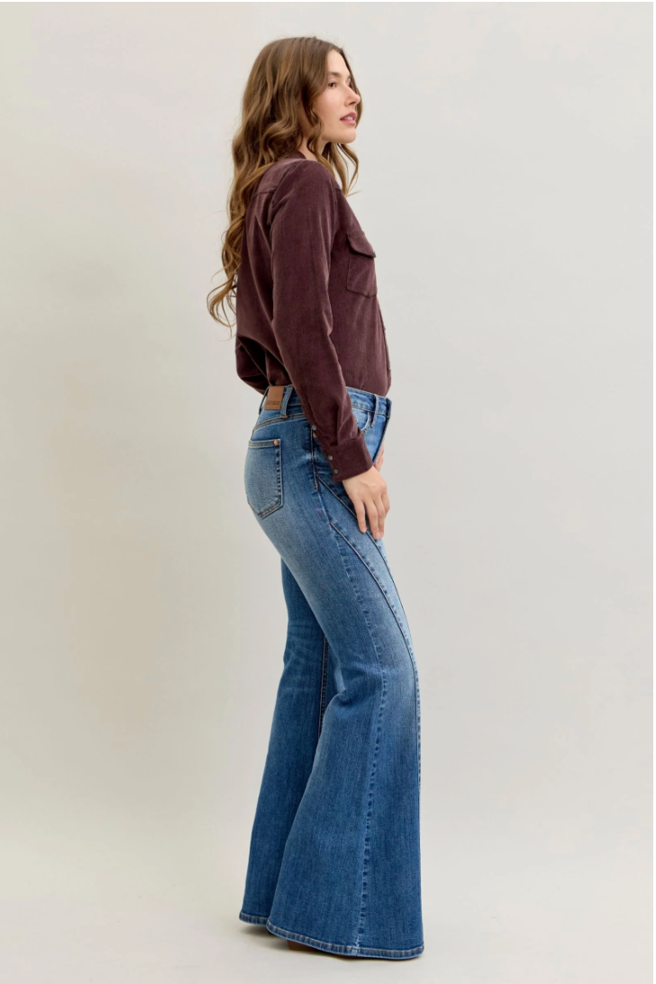 Judy Blue Mid Rise Double Angle Seam Flare Jeans