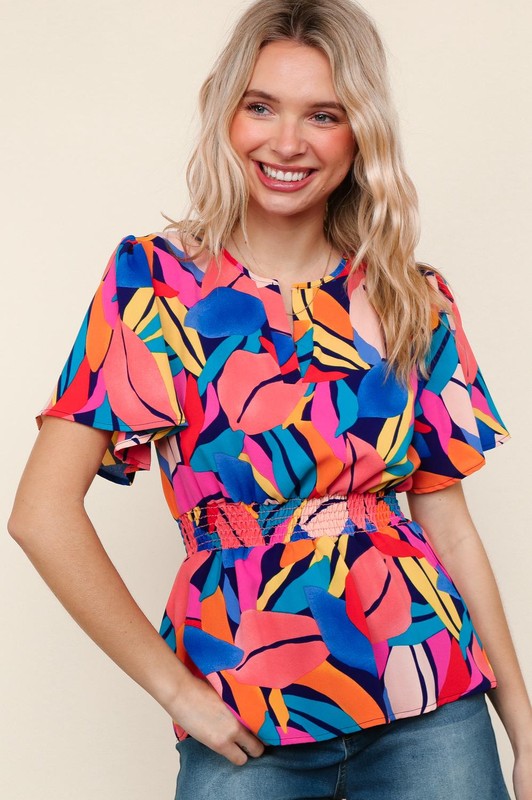 I Will Stay True Blouse - Royal Blue & Coral