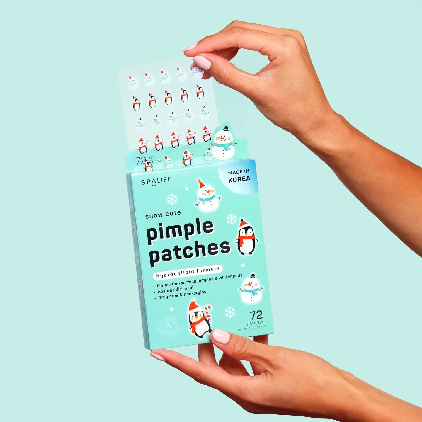 Snow Cute Pimple Patches
hydrocolloid formula
For on the surface pimples and whiteheads
Absorbs dirt and oil
Drug free and non drying
72 patches