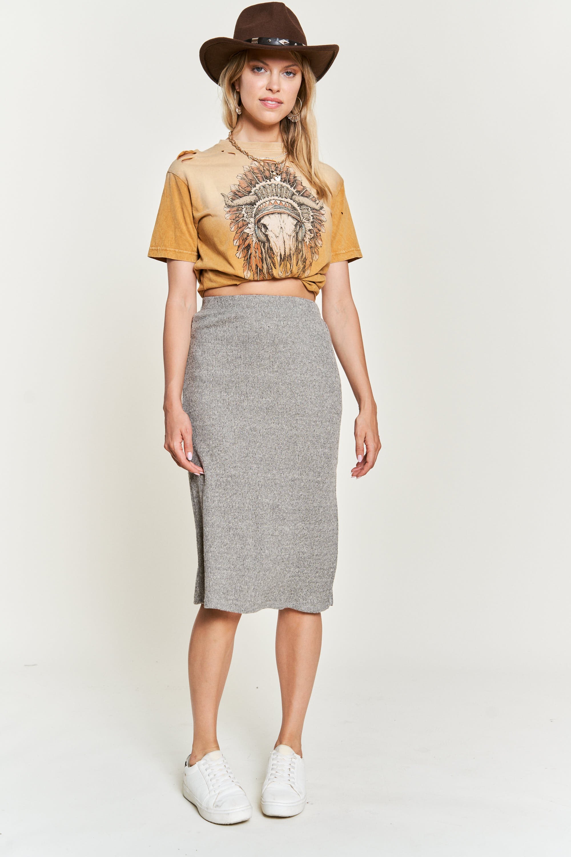 Time to Rise Up Ribbed Skirt - Grey