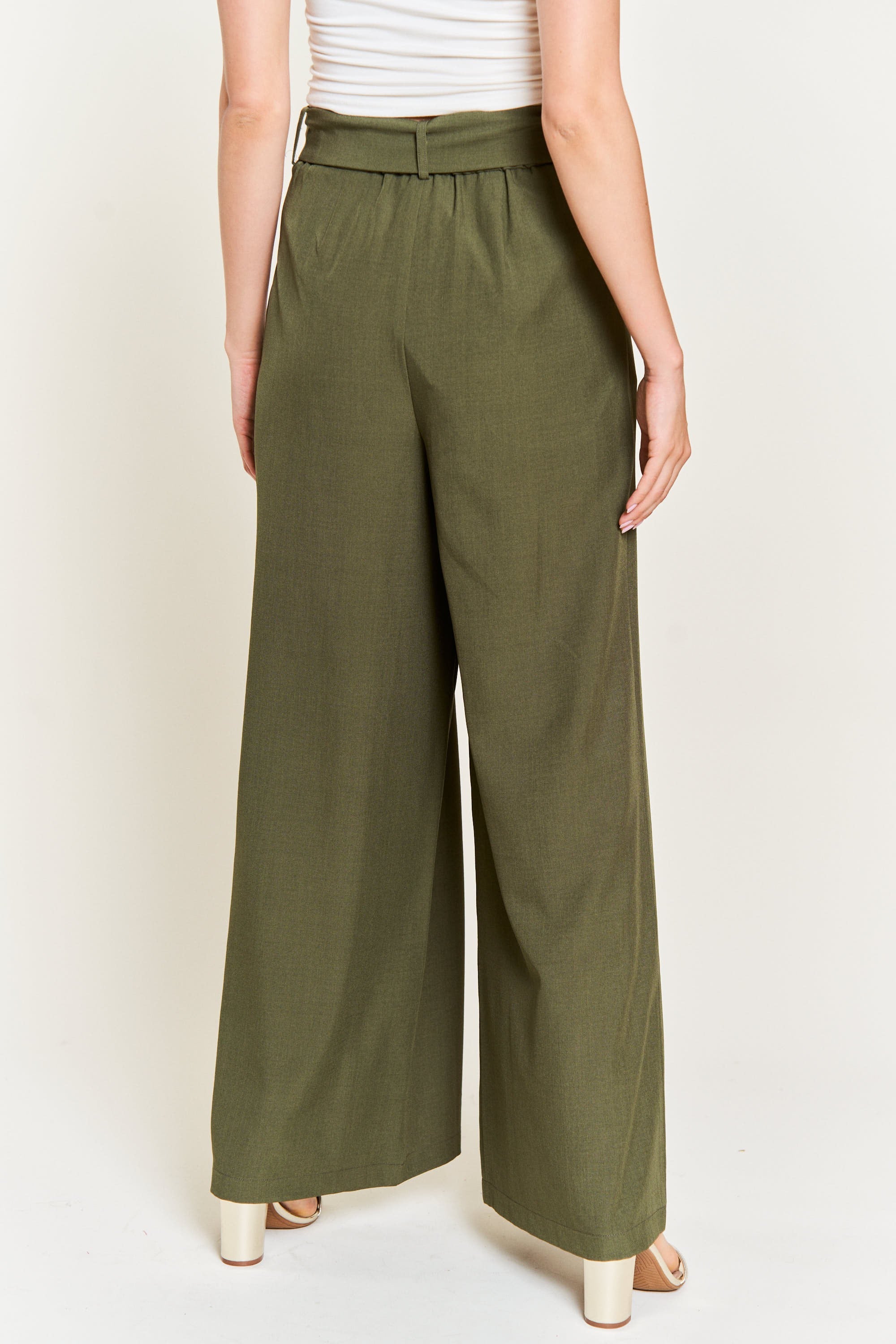 On the Bright Side Belted Pants - Olive