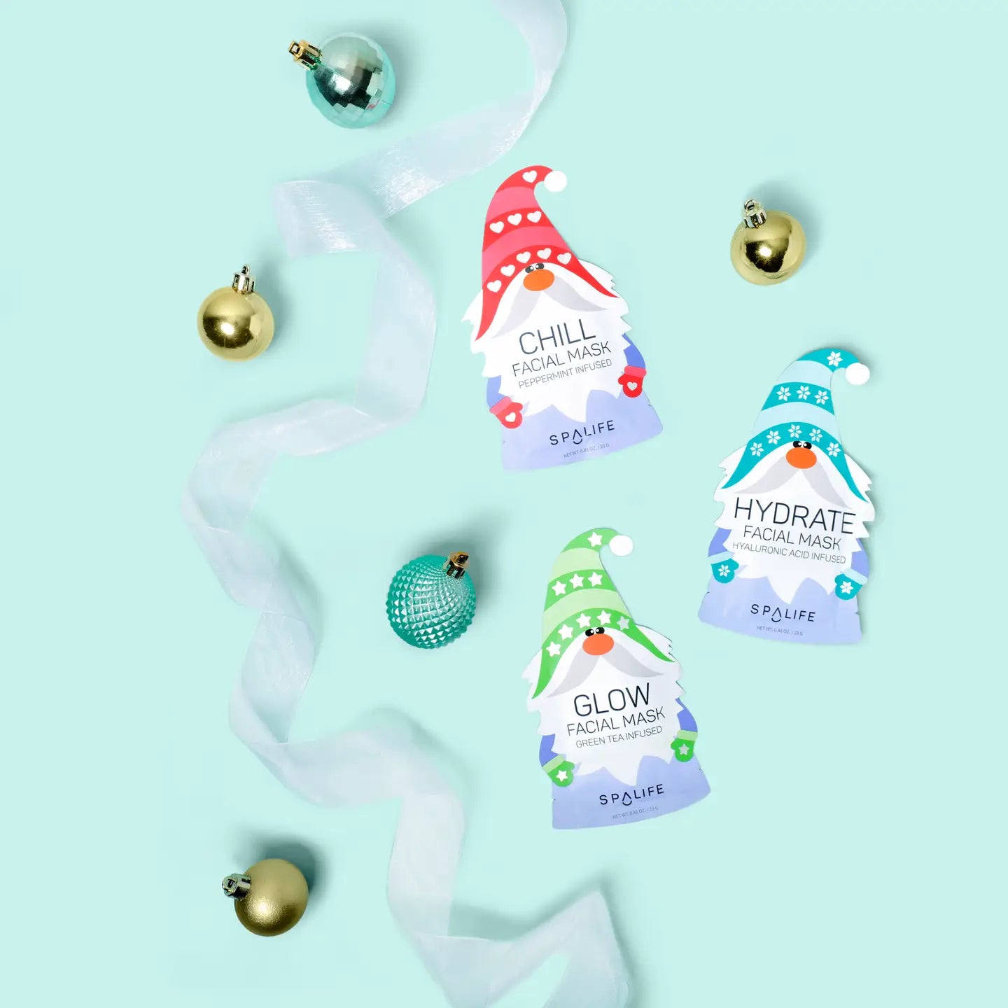 Glow Facial Mask- green tea infused
Hydrate Facial Mask- hyaluronic acid infused
Chill Facial Mask- peppermint infused