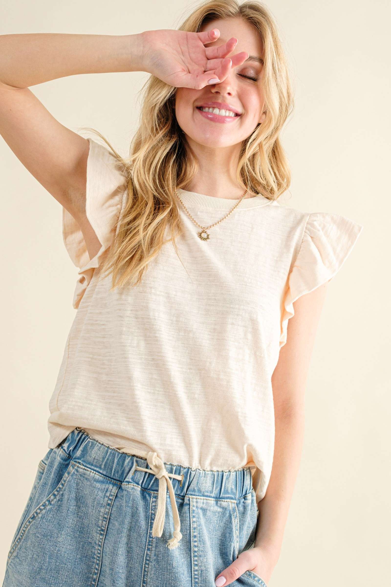 Going Astray Ruffle Sleeve Tee - Ivory