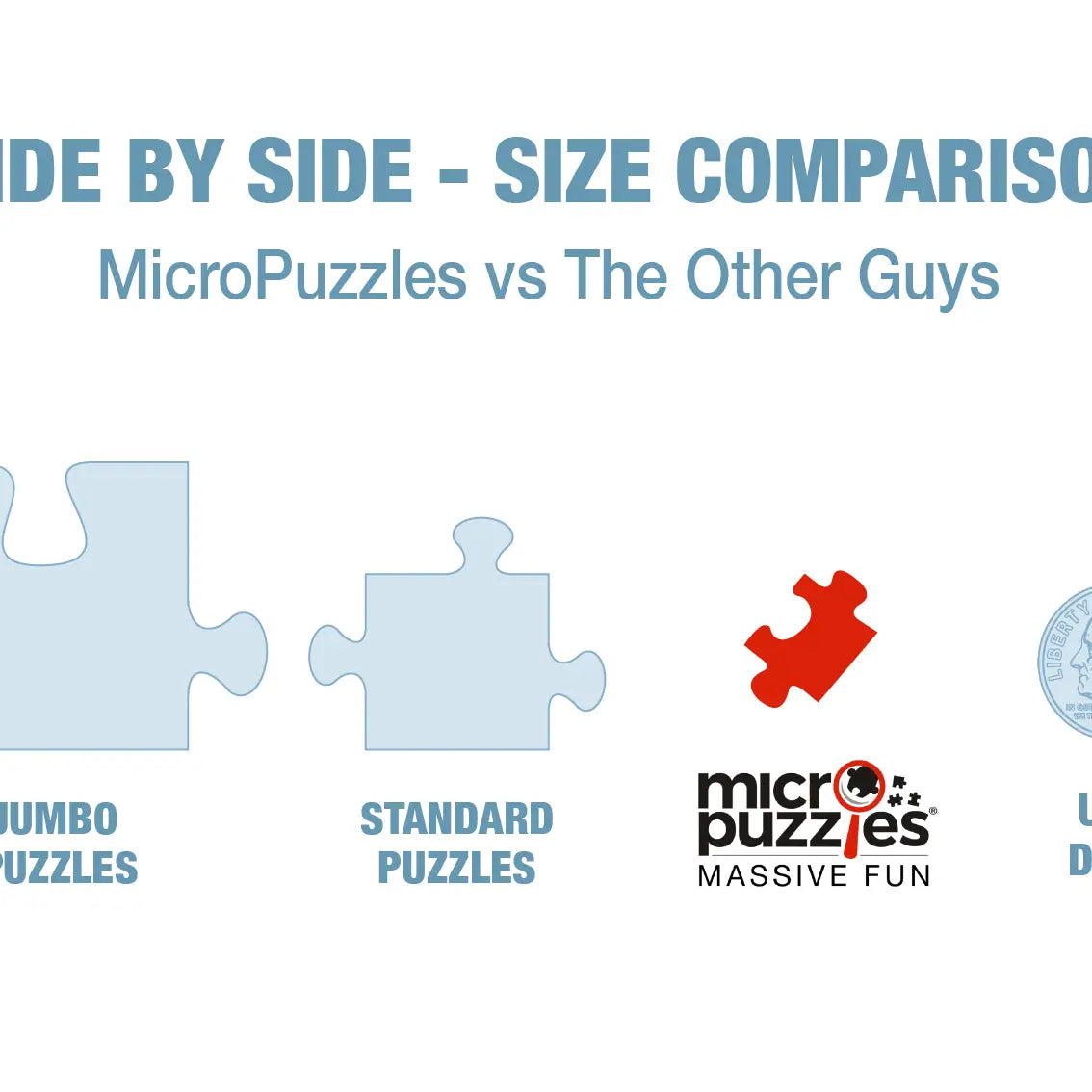 Side by side size comparison
Jumbo puzzle vs. standard puzzle vs. micro puzzles
