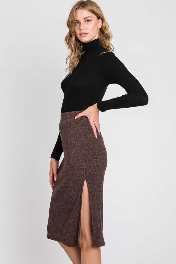 Time to Rise Up Ribbed Skirt - Mocha